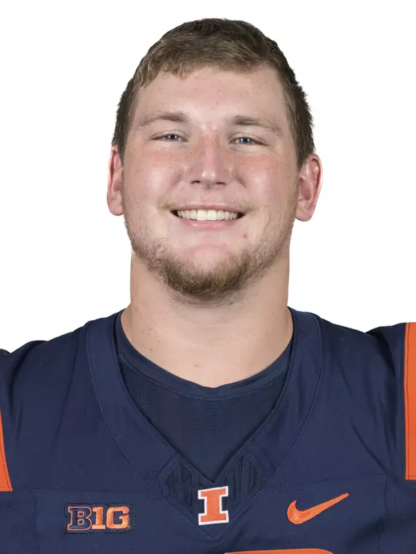 CHAMPAIGN, IL - August 12, 2023 - Illinois Offensive Lineman Josh Gesky (#73) headshot taken during 2023 Media Day at Memorial Stadium in Champaign, IL. Photo By Della Perrone
