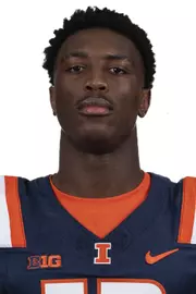 CHAMPAIGN, IL - August 12, 2023 - Illinois Defensive Back Elijah Mc-Cantos (#12) headshot taken during 2023 Media Day at Memorial Stadium in Champaign, IL. Photo By Kevin Snyder