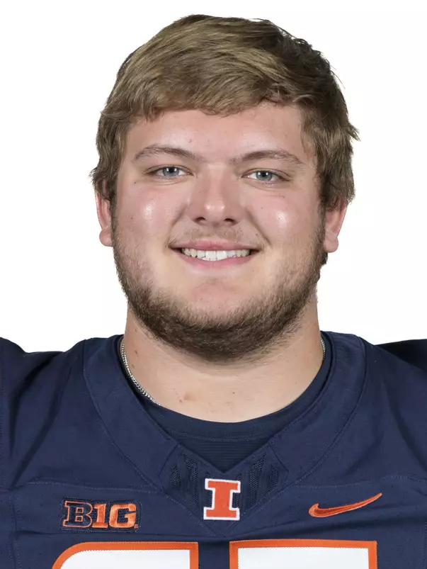CHAMPAIGN, IL - August 12, 2023 - Illinois Offensive Lineman Joey Okla (#65) headshot taken during 2023 Media Day at Memorial Stadium in Champaign, IL. Photo By Della Perrone