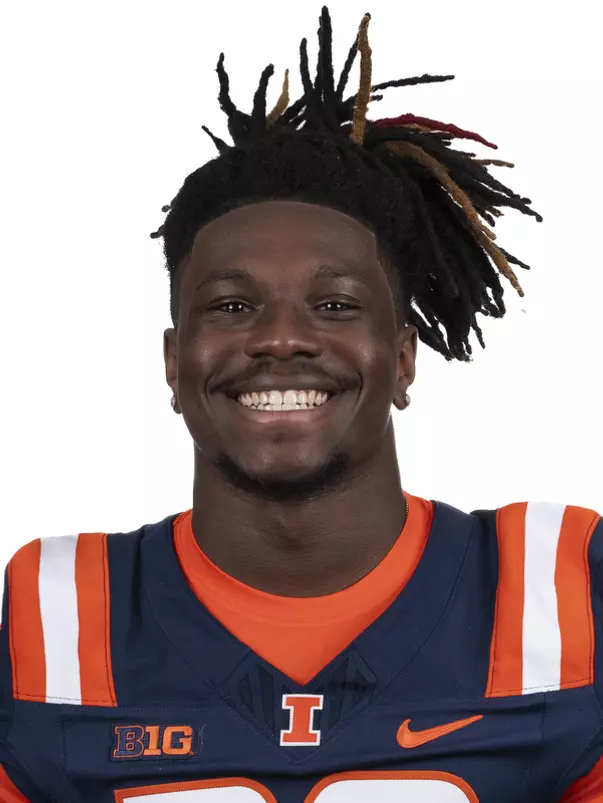 CHAMPAIGN, IL - August 12, 2023 - Illinois Defensive Back Tyler Strain (#20) headshot taken during 2023 Media Day at Memorial Stadium in Champaign, IL. Photo By Kevin Snyder