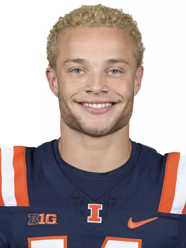 CHAMPAIGN, IL - August 12, 2023 - Illinois Wide Receiver Casey Washington (#14) headshot taken during 2023 Media Day at Memorial Stadium in Champaign, IL. Photo By Della Perrone