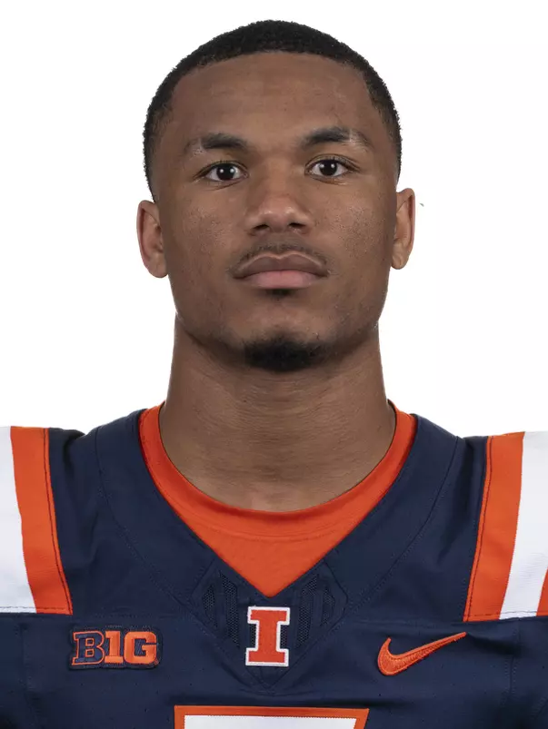 CHAMPAIGN, IL - August 12, 2023 - Illinois Wide Receiver Kenari Wilcher (#7) headshot taken during 2023 Media Day at Memorial Stadium in Champaign, IL. Photo By Kevin Snyder