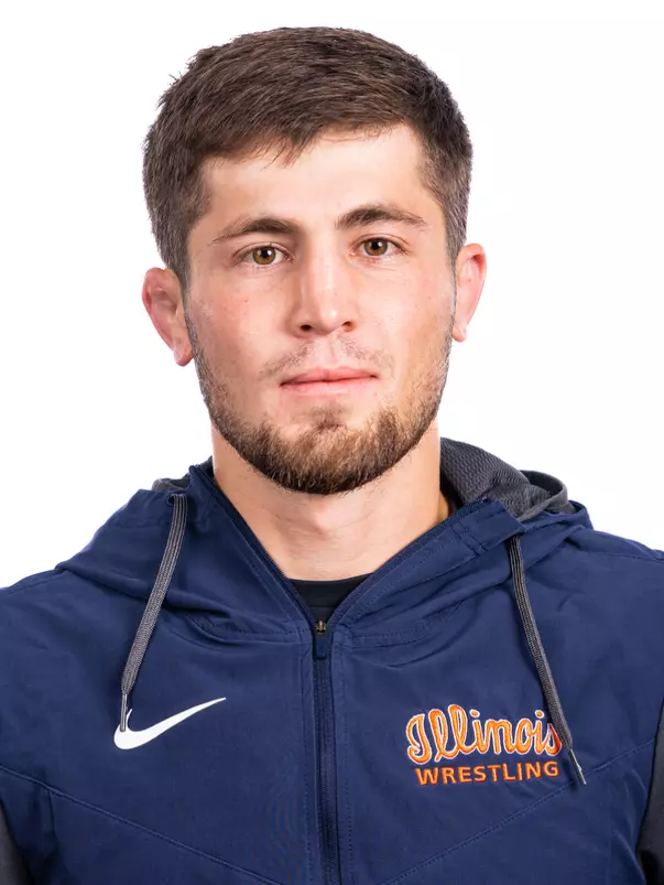 Champaign, IL - August 25, 2024 - Illinois 125-lb Weight Class Wreslter Ramazan Attasauov headshot taken during 2024 Olympic Sports Headshot Day at Bielfeldt Athletics Administration Building in Champaign, IL. (Photo By Kevin Snyder/Illinois Athletics)