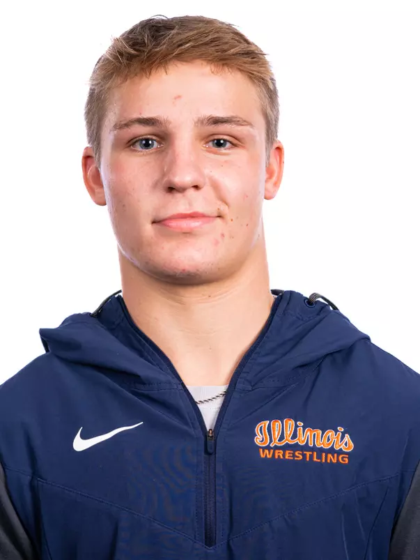 Champaign, IL - August 25, 2024 - Illinois 141-lb Weight Class Wreslter Hudson Goebel headshot taken during 2024 Olympic Sports Headshot Day at Bielfeldt Athletics Administration Building in Champaign, IL. (Photo By Kevin Snyder/Illinois Athletics)
