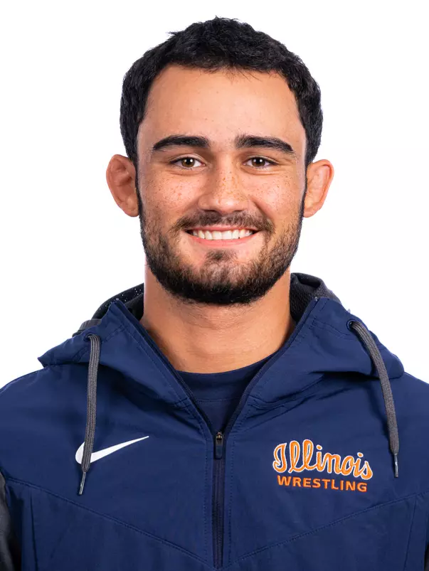 Champaign, IL - August 25, 2024 - Illinois 125-lb Weight Class Wreslter Caelan Riley headshot taken during 2024 Olympic Sports Headshot Day at Bielfeldt Athletics Administration Building in Champaign, IL. (Photo By Kevin Snyder/Illinois Athletics)