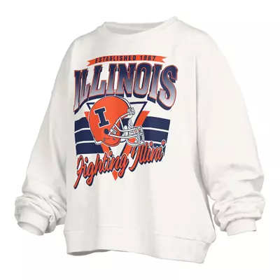 Women's Pressbox White Illinois Fighting Illini Oversized Janice Retro Waist-Length Pullover Sweatshirt