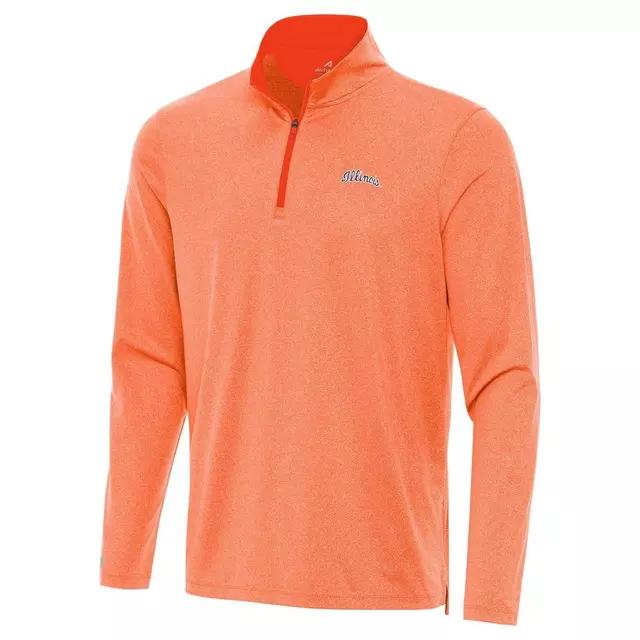 Illinois Men's Heather Orange Antigua Script Quarter-Zip