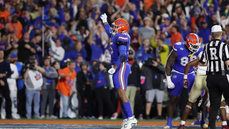 during the Gators' game against the Florida State Seminoles on Saturday, November 25, 2023 at Ben Hill Griffin Stadium in Gainesville, Fla. / UAA Communications photo by Mallory Peak