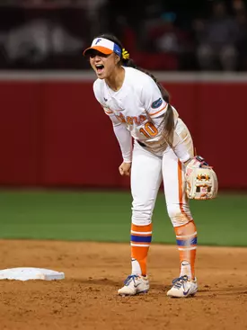 during the Gators' game against the Arkansas Razorbacks on Saturday, March 28, 2026 at Bogle Park in Fayetteville, Ark. / UAA Communications photo by Hannah White