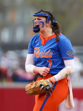 during the Gators' game against the Arkansas Razorbacks on Friday, March 27, 2026 at Bogle Park in Fayetteville, Ark. / UAA Communications photo by Hannah White