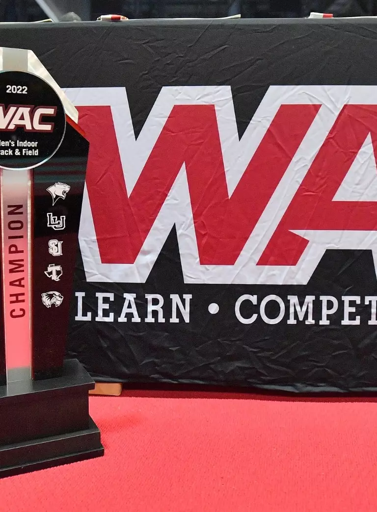 ALBUQUERQUE, NEW MEXICO - FEBRUARY 18:  A general view shows the Championship trophies for the 2022 WAC Indoor Track & Field Championships on February 18, 2022 in Albuquerque, New Mexico.  (Photo by Sam Wasson for the Western Athletic Conference)