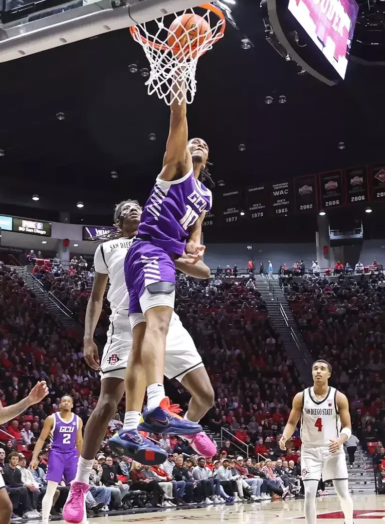 San Diego, CA Feb.17, 2026: Then Lopes top San Diego State 73-63 at Viejas Arena in San Diego, CA. David Kadlubowski/GCU