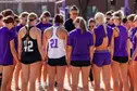 Beach volleyball practice huddle