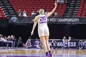 Las Vegas, NV. : March 7, 2026: The Lopes win 58-75 against Utah State during the First Round of the Mountain West Tournament at the Thomas & Mack Center. David Kadlubowski/GCU