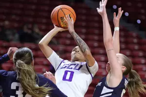 Las Vegas, NV. : March 7, 2026: The Lopes win 58-75 against Utah State during the First Round of the Mountain West Tournament at the Thomas & Mack Center. David Kadlubowski/GCU