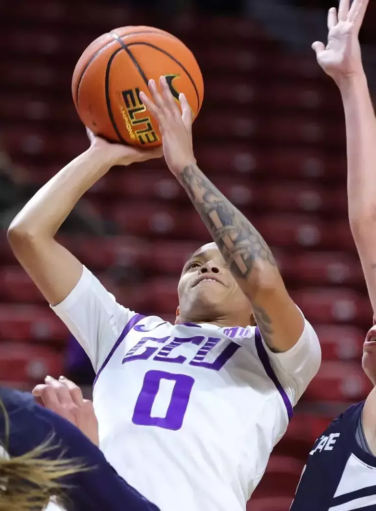 Las Vegas, NV. : March 7, 2026: The Lopes win 58-75 against Utah State during the First Round of the Mountain West Tournament at the Thomas & Mack Center. David Kadlubowski/GCU