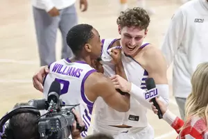 Phoenix, AZ Dec. 2, 2025: The Lopes secure a 67-45 win over Stetson at Global Credit Union Arena. David Kadlubowski/GCU