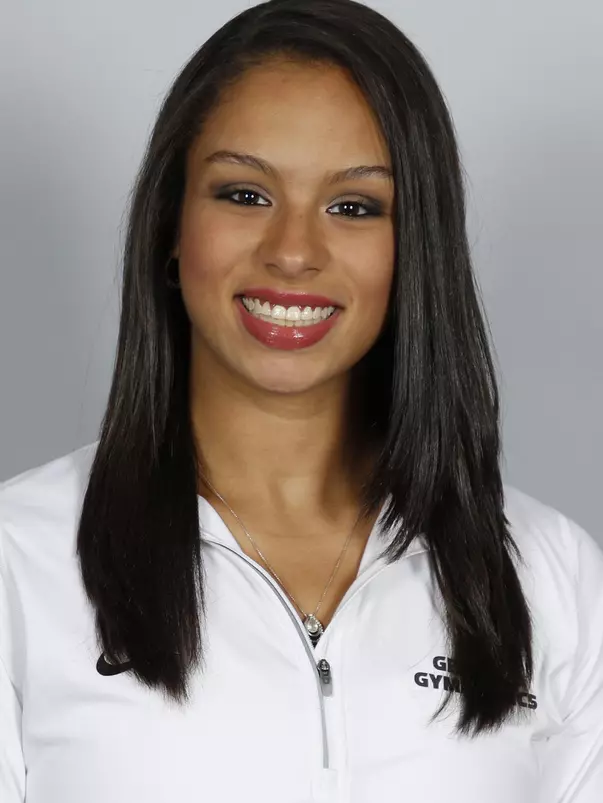 Georgia GymDog Sabrina Vega poses for a portrait in Stegeman Coliseum in Athens, Ga., on Friday, Aug., 24, 2018. (Photo by Kristin M. Bradshaw)