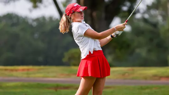 Georgia golfer Sydney Givens during a qualifying round at the UGA Golf Course in Athens, Ga., on Friday, Aug. 28, 2026. (Conor Dillon/UGAAA)