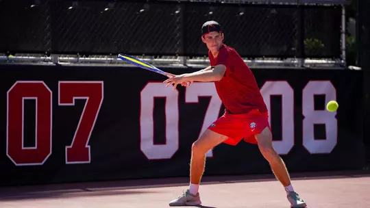 Freshman Oliver Sanders during a practice at the Dan Magill Tennis Complex in Athens, Ga. on Monday, October 12, 2026.