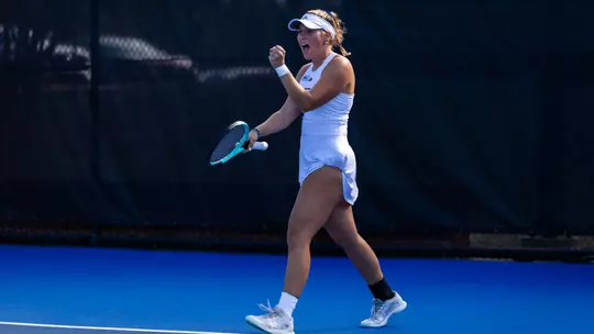 Georgia Southern sophomore Franzi Heinemann during the NCAA women's tennis match between Georgia Southern and College of Charleston at Wallis Tennis Center on January 23, 2026 in Statesboro, Georgia. (Photograph by AJ Henderson / Georgia Southern Athletics)