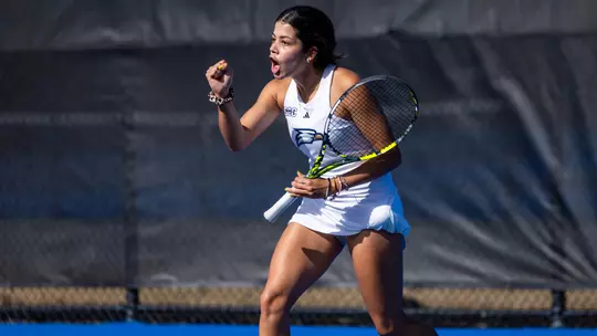Georgia Southern sophomore Amelie Rosadoro during the NCAA women's tennis match between Georgia Southern and College of Charleston at Wallis Tennis Center on January 23, 2026 in Statesboro, Georgia. (Photograph by AJ Henderson / Georgia Southern Athletics)