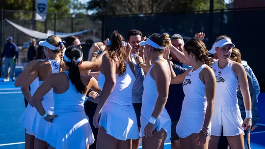 Georgia Southern team during the NCAA women's tennis match between Georgia Southern and College of Charleston at Wallis Tennis Center on January 23, 2026 in Statesboro, Georgia. (Photograph by AJ Henderson / Georgia Southern Athletics)