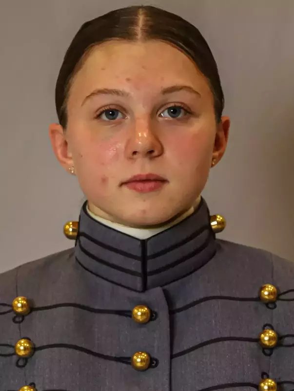 Clare Booe Headshot with Cadet full dress gray.