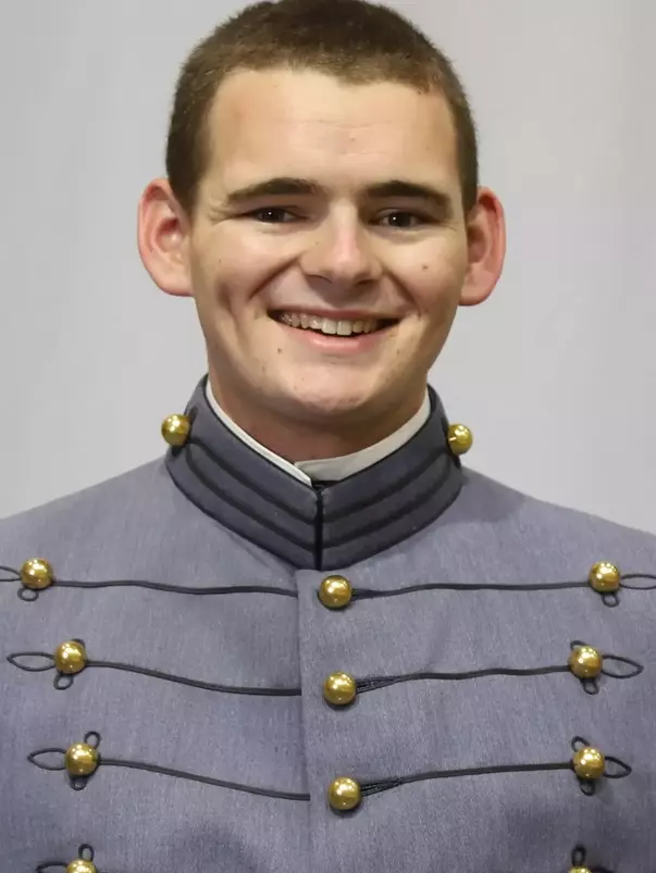 Christopher Palchuk Headshot with Cadet full dress gray uniform on.