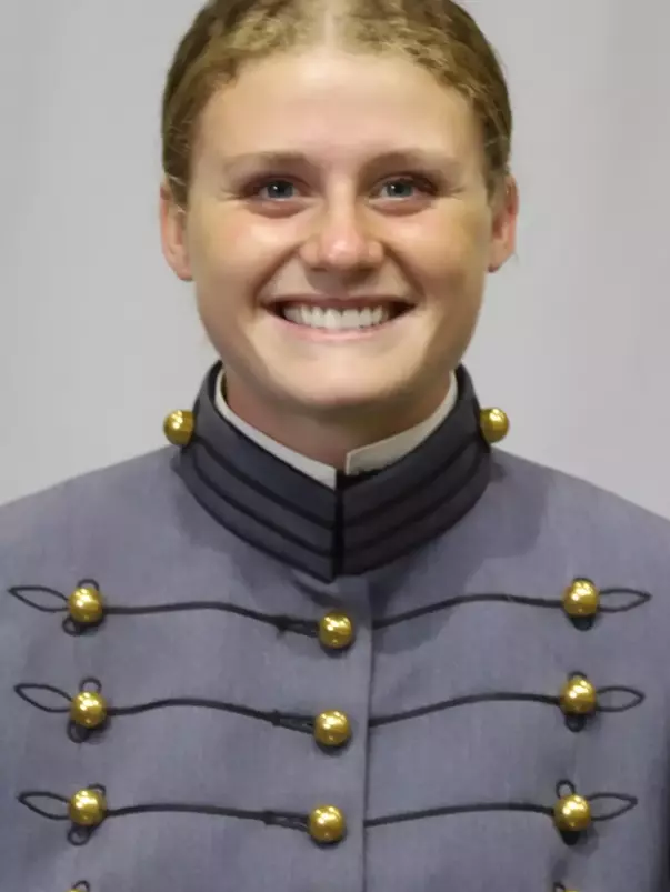 Lydia Oldenkamp Headshot with Cadet full dress gray uniform on.