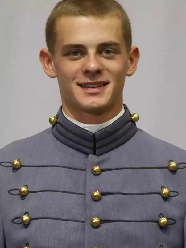 Jacob Farmer Headshot with Cadet full dress gray uniform on.