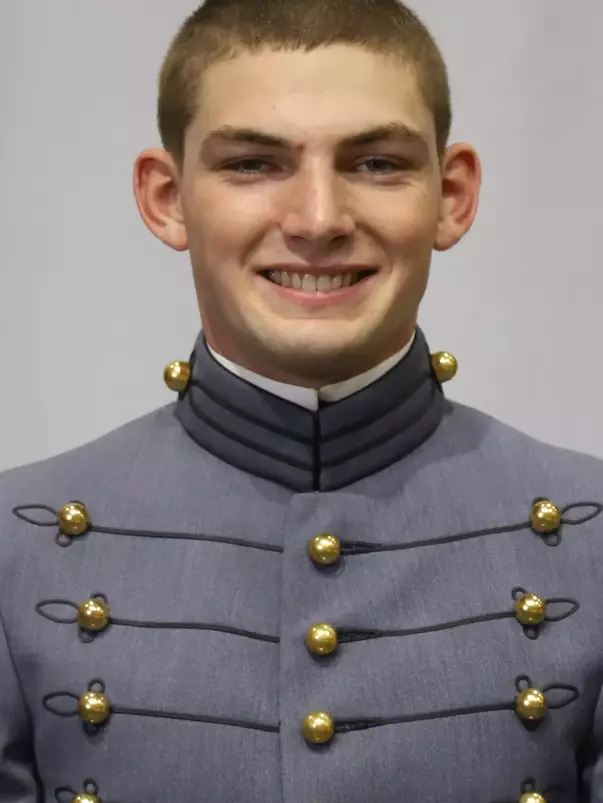 Lane Chivers Headshot with Cadet full dress gray uniform on.