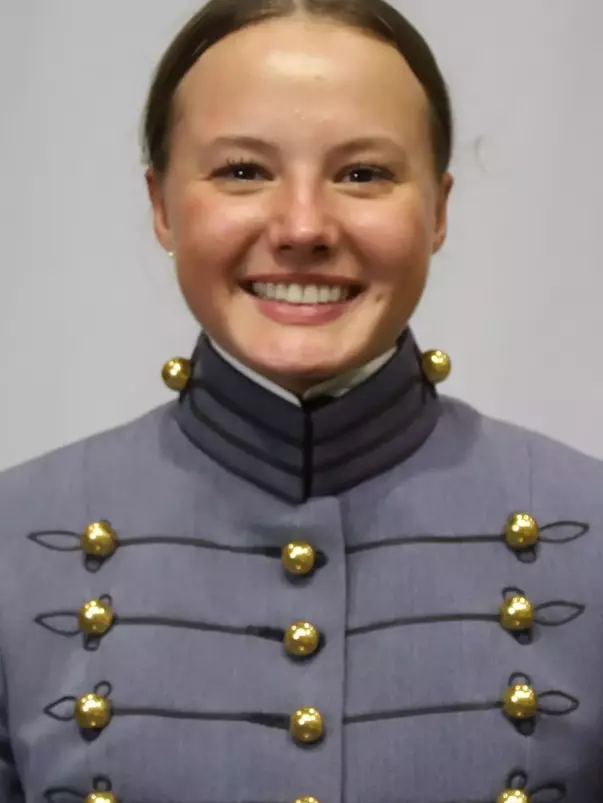 Lillian Schultz Headshot with Cadet full dress gray uniform on.