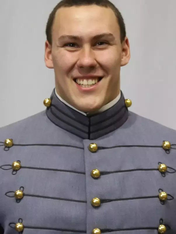Ethan Schmelzer Headshot with Cadet full dress gray uniform on.