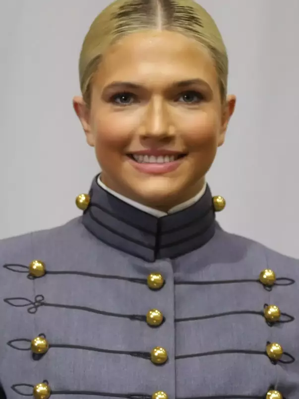Christiana Belcher Headshot with Cadet full dress greay on.