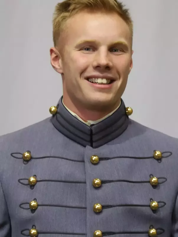 Owen Lang Headshot with Cadet full dress gray uniform on.