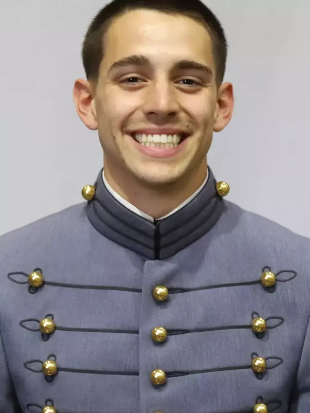 Hayden Brace Headshot with Cadet full dress gray uniform on.