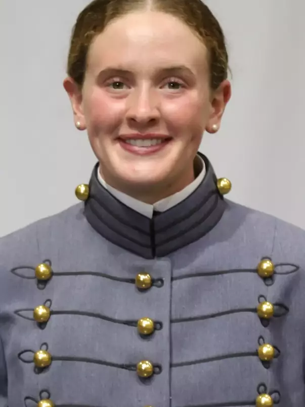 Abigail Ringwood Headshot with Cadet full dress gray uniform on.