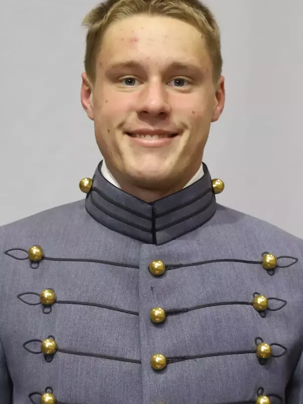 Rowan Meyers Headshot with Cadet full dress gray uniform on.