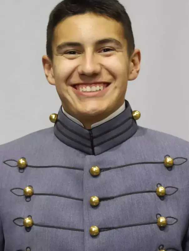 Eli Ahten Headshot with Cadet full dress gray uniform on.