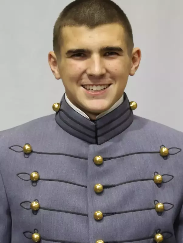 Cooper McNee Headshot with Cadet full dress gray uniform on.