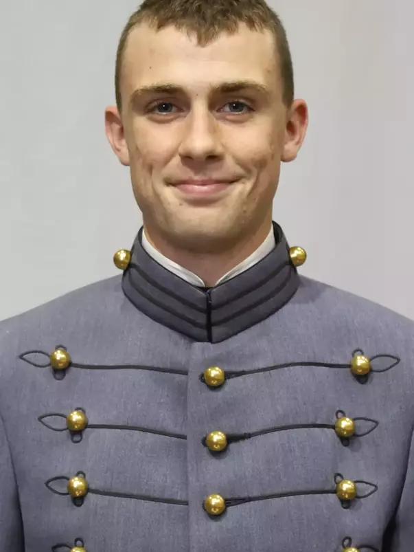 Andrew Lee Headshot with Cadet full dress gray uniform on.