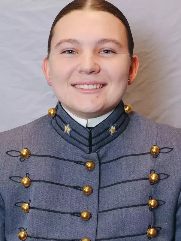 Katelyn Flanders Headshot with Cadet full dress gray.