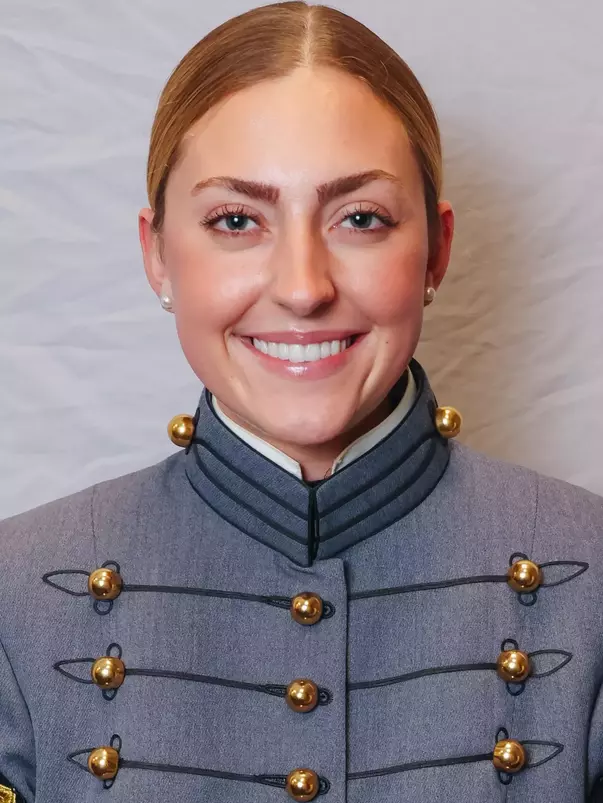 Libby Levendoski Headshot with Cadet full dress gray.