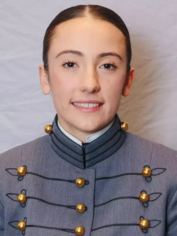 Makaila Moosbrugger Headshot with Cadet full dress gray.