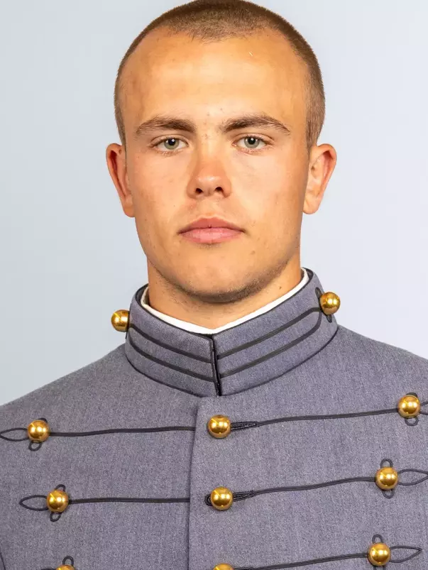 Aiden Bross headshot with Cadet full dress gray on.