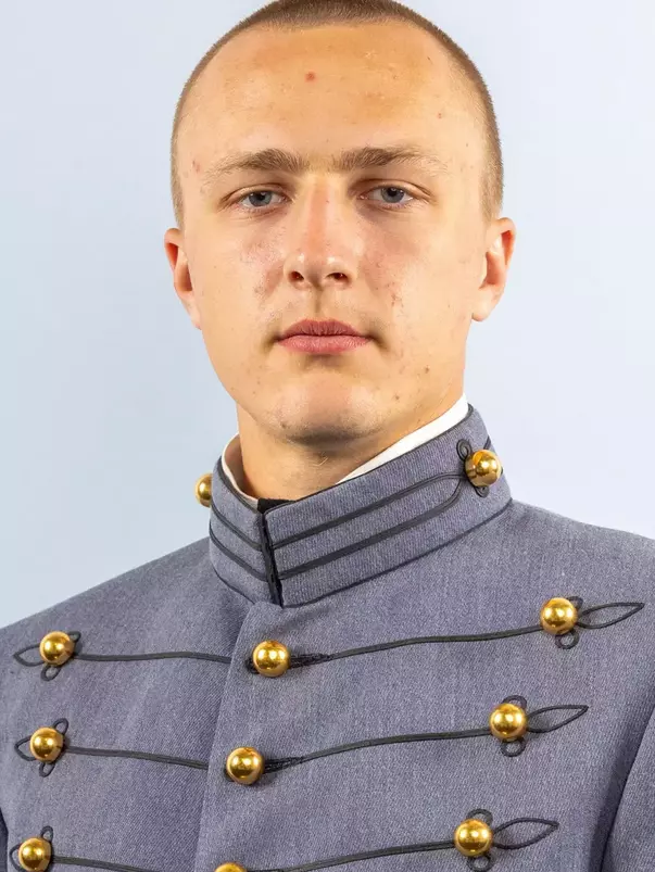 Jacob Ligi headshot Headshot with Cadet full dress gray.