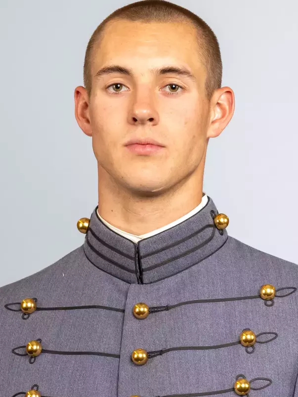 Tyler Mathews headshot with Cadet full dress gray on.