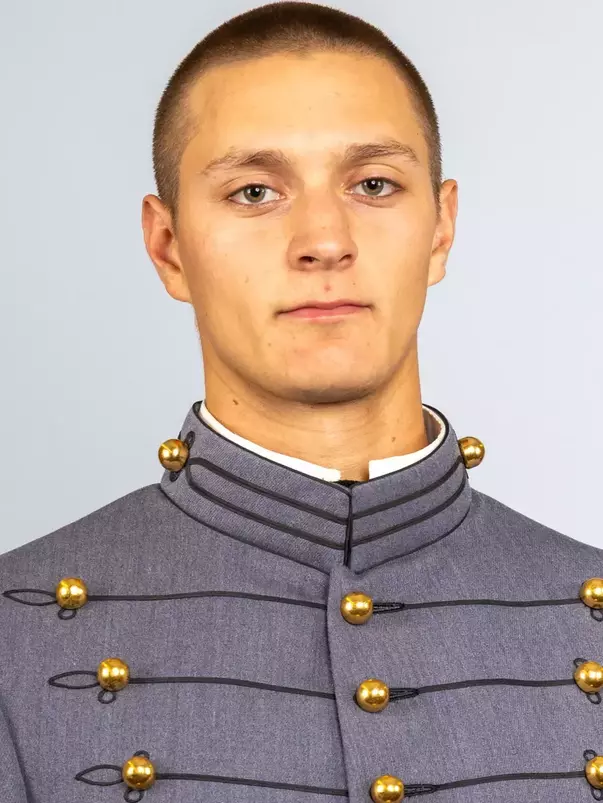 Keegan Nyman headshot with Cadet full dress gray on.