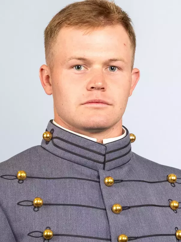 Evan Plunkett headshot with Cadet full dress gray on.